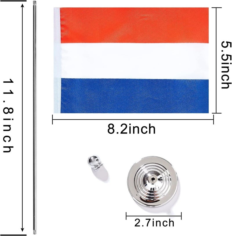 WXTWK 2 Pack Netherlands Flag Dutch Desk Flag Small Mini Dutch Table Flags With Stand Base,Home Office Festival Events Celebration Decorations - Image 2